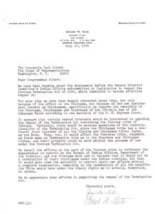 Supporting the Repeal of the Choctaw Termination Act: A Letter to Congressman Carl Albert, 1970-07-17