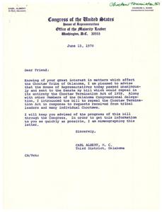 Repeal of the Choctaw Termination Act, 1970-06-15