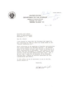 Repeal of the Choctaw Termination Act: A Letter of Thanks, 1970-01-01 - 1970-12-31