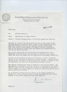 Reorganization of the Bureau of Indian Affairs&#39; Engineering and Technical Support Functions: A 1970 Memorandum, 1970-11-21