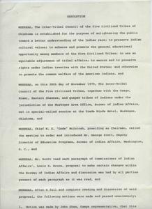 Inter-Tribal Council Resistance to Changes in the Bureau of Indian Affairs: A 1970 Resolution, 1970-01-01 - 1970-12-31