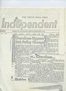 Cherokee Chief Opposes Proposed BIA Policy Change: A Detailed Examination, 1970-12-21