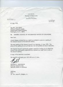 Invitation and Correspondence Between Seminole Nation of Oklahoma and Congressman Carl Albert