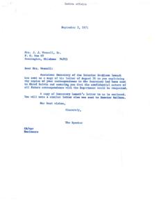 Re-Election Congratulations for Choctaw Chief, 1971-08-18