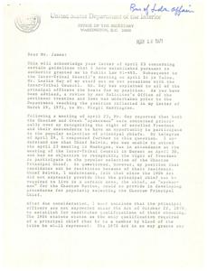 Letter Regarding Selection of Principal Tribal Officials for Five Civilized Tribes, 1971-01-01 - 1971-12-31