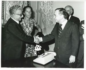 Carl Albert with President Leone of Italy and others. September 26, 1974, 1974-09-26