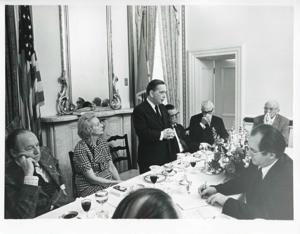 Carl Albert with Wayne Hays and Anna Marie Renegar, the head of the German Bundestag. April 8, 1974, 1974-04-08
