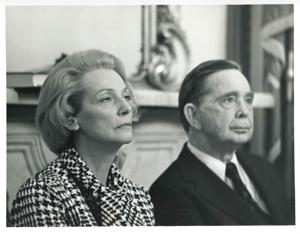 Close up of Carl Albert and Anna Marie Renegar, the head of the German Bundestag. April 8, 1974, 1974-04-08