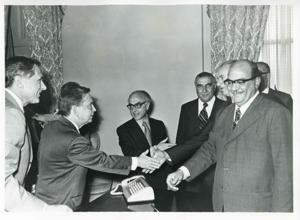 Carl Albert with members of Egyptian Parliament. May 1, 1975, 1975-05-01