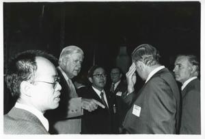Thomas P. O&#39;Neill talking with several others during the Korean-U.S. Interparliamentary Conference. July 22-23, 1973, 1973-07-22