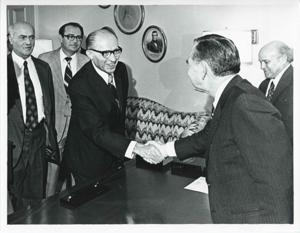 Carl Albert in various poses with unidentified people., 1950-01-01 - 1976-12-31