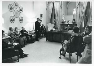 Carl Albert in various poses with unidentified people., 1950-01-01 - 1976-12-31