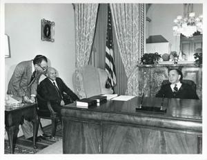 Carl Albert in various poses with unidentified people., 1950-01-01 - 1976-12-31