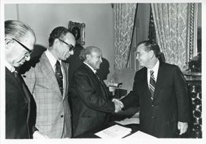 Carl Albert in various poses with unidentified people., 1950-01-01 - 1976-12-31