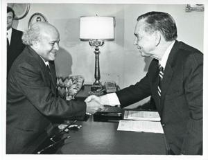 Carl Albert in various poses with unidentified people., 1950-01-01 - 1976-12-31