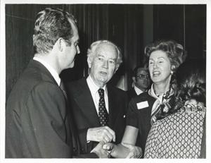 Henry Kissinger shaking hands with Mary McLaughlin., 1976-01-01 - 1976-12-31