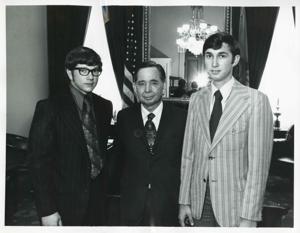Carl Albert standing with two unidentified men., 1950-01-01 - 1976-12-31