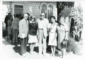 Clement Zablocki standing with several other men. House delegation trip. August 1975, 1975-08-04
