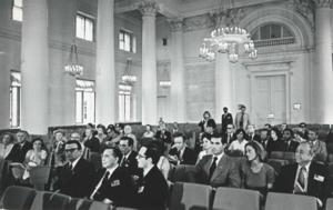 Gerald R. Ford being sworn into office by Warren E. Burger. View of Congress. December 6, 1973, 1973-12-06