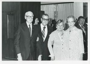 President Josip B. Tito and others seated at a dinner table., 1975-08-04