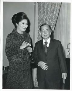 Imelda Marcos of the Philippines speaking with Carl Albert during her visit to the U.S. on January 18, 1973, 1973-01-18