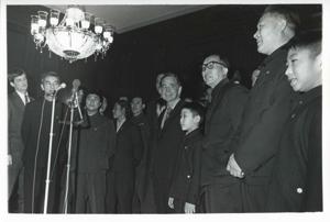 Carl Albert in various poses with the Shenyang Acrobatic Troupe. January 13, 1973, 1973-01-13