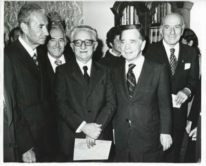 Carl Albert standing with unidentified people., 1974-09-26