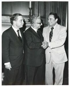 Carl Albert standing with President Leone of Italy and another man. September 26, 1974, 1974-09-26