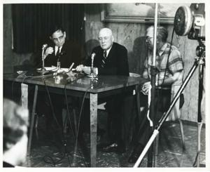 Carl Albert, Sam Rayburn, Tom Steed at a press conference., 1950-01-01 - 1976-12-31