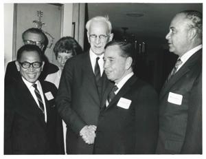 Lawrence F. O&#39;Brien and wife, John W. McCormack, Carl Albert, Robert Strauss at an unidentified function., 1950-01-01 - 1976-12-31