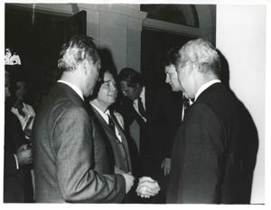 Carl Albert standing with several men during the House delegation trip to USSR, Romania, Yugoslavia. August 1975, 1975-08-04 - 1975-08-29