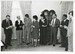 Farewell party for Mike Reed. March 12, 1976 Carl Albert, Mike Reed, and Tammy Kitchens identified in some of the images., 1976-03-12