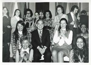 Carl Albert, Jane England Lawton, and others at Lawton&#39;s party. March 8, 1974, 1974-03-08