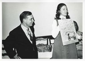 Carl Albert, Jane England Lawton, and others at Lawton&#39;s party. March 8, 1974, 1974-03-08