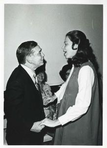 Carl Albert, Jane England Lawton, and others at Lawton&#39;s party. March 8, 1974, 1974-03-08