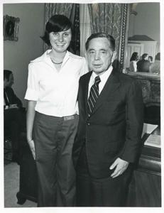 Carl Albert posing with a unidentified people., 1950-01-01 - 1976-12-31
