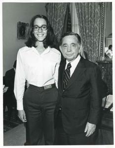 Carl Albert posing with a unidentified people., 1950-01-01 - 1976-12-31