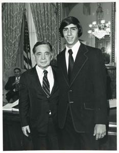 Carl Albert posing with a unidentified people., 1950-01-01 - 1976-12-31
