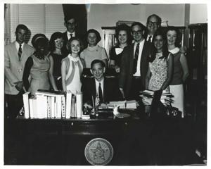 Carl Albert posing with the 1967 summer interns. See photo for individual names., 1950-01-01 - 1976-12-31