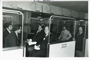 Carl Albert, Joel Jankowsky, and others riding a tram., 1950-01-01 - 1976-12-31