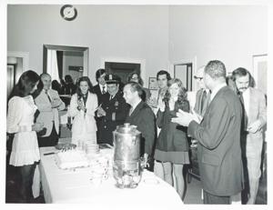Carl Albert with several others getting ready to eat., 1950-01-01 - 1976-12-31