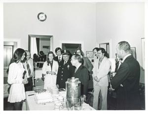 Carl Albert with several others getting ready to eat., 1950-01-01 - 1976-12-31