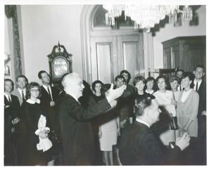 John W. McCormack, Carl Albert, and several other people at an unidentified function., 1950-01-01 - 1976-12-31