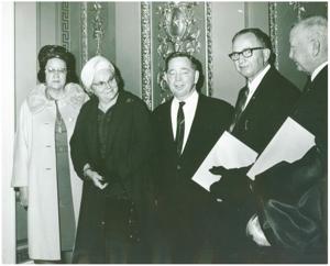 Carl Albert standing with four unidentified people., 1950-01-01 - 1976-12-31