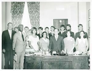 Carl Albert posing with an unidentified group of people., 1950-01-01 - 1976-12-31