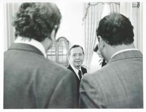 Carl Albert speaking with unidentified men., 1950-01-01 - 1976-12-31