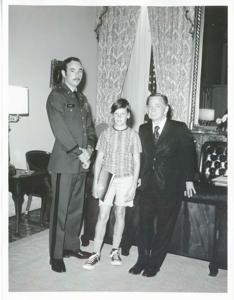 Carl Albert posing with an unidentified man and a young boy., 1950-01-01 - 1976-12-31