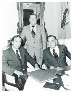 Carl Albert with two unidentified men., 1950-01-01 - 1976-12-31
