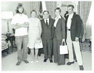 Carl Albert posing with Patti Logan and her family., 1950-01-01 - 1976-12-31