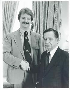 Carl Albert posing with Chris Merrit., 1950-01-01 - 1976-12-31